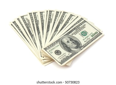 Stack Of Money On White Isolated Background.  Studio Photo.