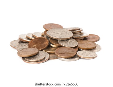 stack of money on white isolated background.  Studio photo.
