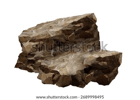 Stack of natural brown rocks with rough texture isolated on white background, realistic 3D stone formation for nature and geology design.