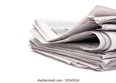 Stack of newspaper on white background