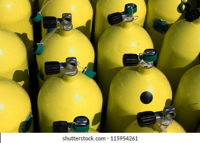 A Stack Of Nitrox Scuba Air Tanks