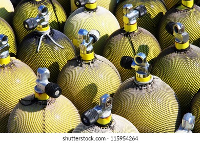 A Stack Of Nitrox Scuba Air Tanks