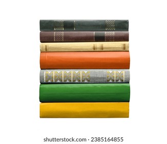 Stack of old books isolated on white background