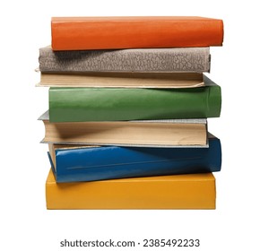 Stack of old books isolated on white background