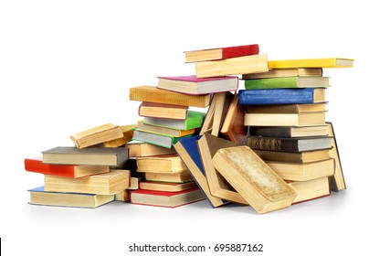 Stack of old books isolated on a white background
