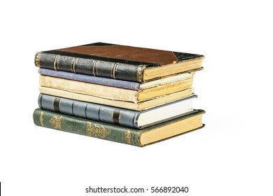 A Stack Of Old Books On Isolated White Background