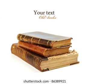 Stack Of Old Books On White Background