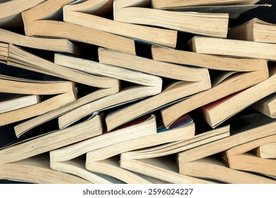 Stack of old books. Top view. Educational background