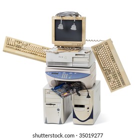 Stack Of Old Computer Equipment Transformed Into A Robot