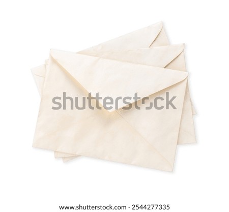 Stack of old letters on light grey background, top view