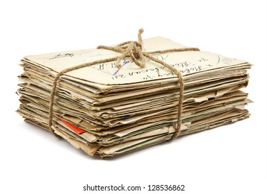 Stack Of Old Letters On White Background