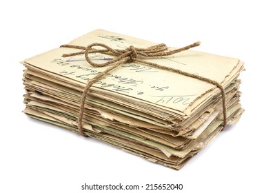 Stack Of Old Letters On White Background