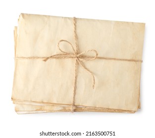Stack of old letters wrapped with twine on white background, top view - Shutterstock ID 2163500751