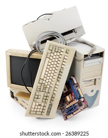 Stack Of Old And Obsolete Computer Equipment