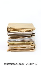 Stack Of Old Paper Files Isolated On White