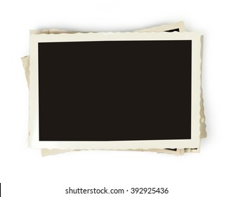 Stack Of Old Photos, Blank With Copy Space. Isolated On White          