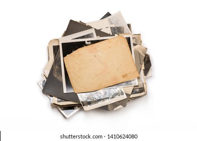 Stack of old photos with clipping path for the inside
