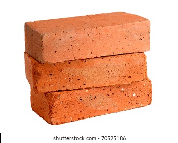 Stack Of Old Red Bricks Isolated On White Background