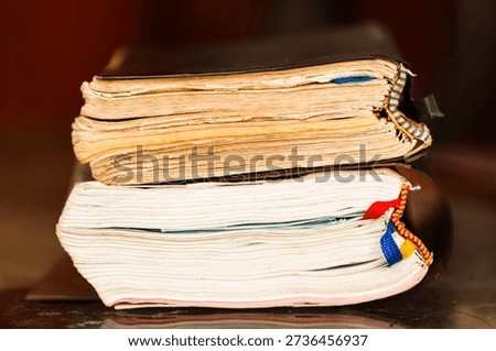 Stack of Old Vintage Books Side View, Antique Yellowed Pages Texture, Historical Knowledge and Academic Literature, Aged Hardcover Document for Library and Education Concept