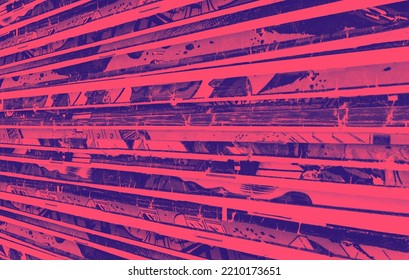 Stack Of Old Vintage Comic Books Creates A Colorful Background Texture With Vibrant Red And Blue Duotone Effect