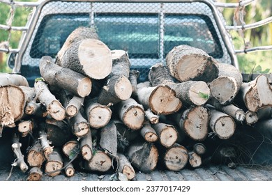 stack of old wooden log texture background, induatrial and building business concept