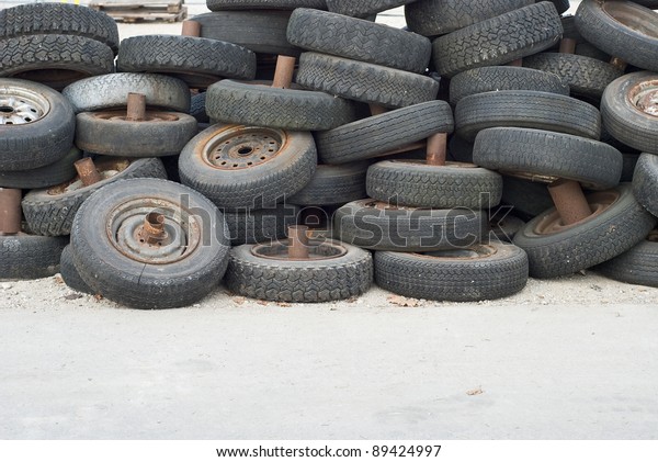 Stack of Old Worn Tires\
for Recycling