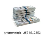 Stack of one hundred dollar bills close-up.