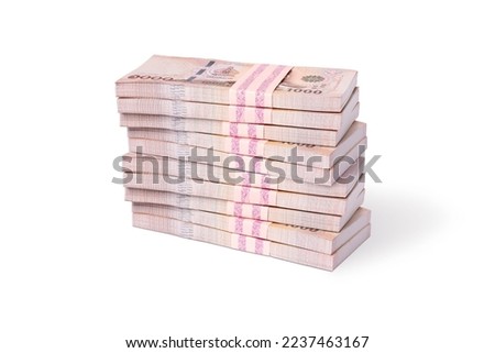 Stack of one million thai baht banknote money isolated on white background with clipping path.