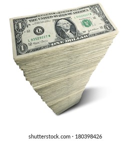 Stack of one-dollar bills on white background