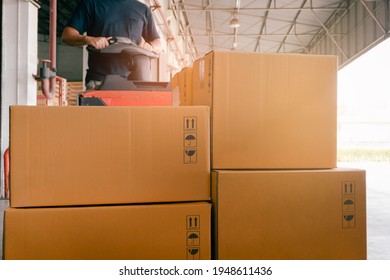 Stack of Package Boxes at the Warehouse. Shipment Boxes.
