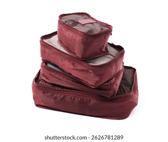 Stack of packing cubes isolated on white