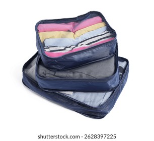 Stack of packing cubes isolated on white