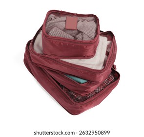 Stack of packing cubes isolated on white