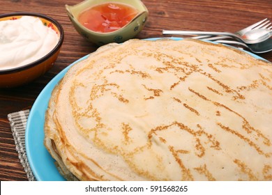 Stack of pancakes or crepe with text space