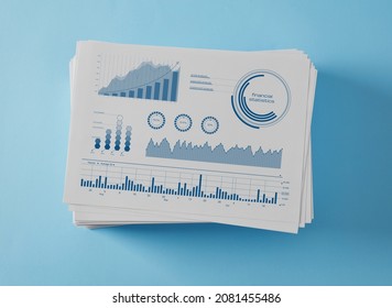 Stack of paper with charts and graphs