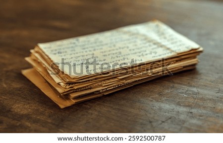 A stack of paper handwritten letters on the table.Old letters from the war.Archival papers and documents.