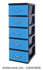 Stack of plastic storage drawer for home or office use isolated on white background