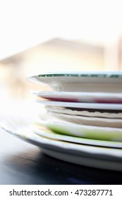 Stack of plates, close up