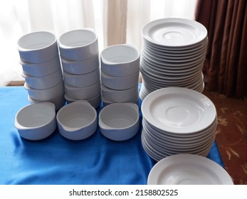 Stack of plates on the table