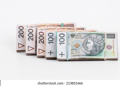 Stack Of Polish Money  Bills On White Background