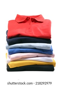 Stack Of Polo Shirts Isolated On White