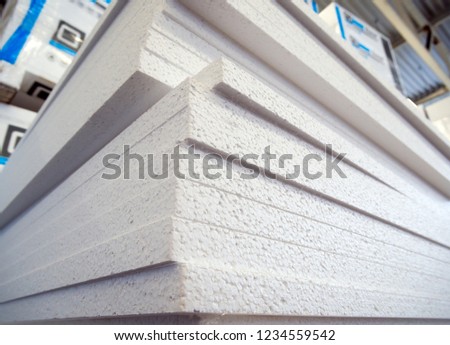 Stack of polystyrene foam sheets in stock