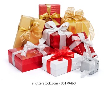 Stack Of Presents Isolated On White Background