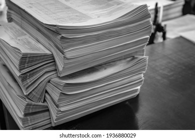 stack of printed newspaper circulation, press 
