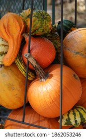                         A stack of pumpkins at a market       