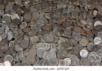 Stack Of Pure Silver Coins - US 10c Dime Pieces