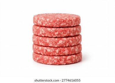 Stack of raw burger patties piled vertically showing uniform shape and texture
