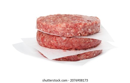 Stack Of Raw Hamburger Patties On White Background