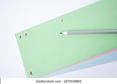 Stack Rectangular Green Colored Cardboard With Pencil, Mokap