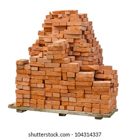 A Stack Of Red Clay Bricks Isolated On A White Background